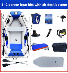 175cm PVC Boat  Wear-resistant 2-Person Inflatables Kayak Fishing Boat + Air Deck Bottom + E-Motor for Outdoor Fishing