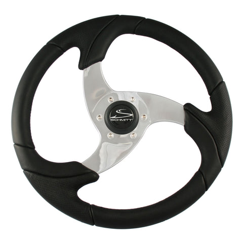 Schmitt  Ongaro Folletto 14.2" Black Poly Steering Wheel w/ Polished Spokes and Black Cap - Fits 3/4" Tapered Shaft Helm [PU026101]