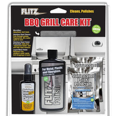 Flitz BBQ Grill Care Kit w/Liquid Metal Polish, Stainless Steel Cleaner, Stainless Steel Polish/Protectant Towelettes  Microfiber Cloth [BBQ 41504]