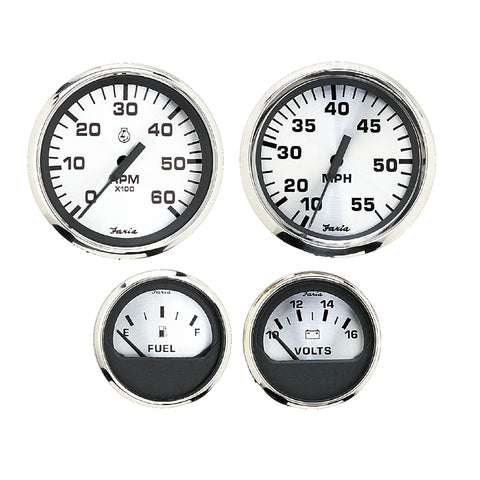 Faria Spun Silver Box Set of 4 Gauges f/Outboard Engines - Speedometer, Tach, Voltmeter  Fuel Level [KTF0182]