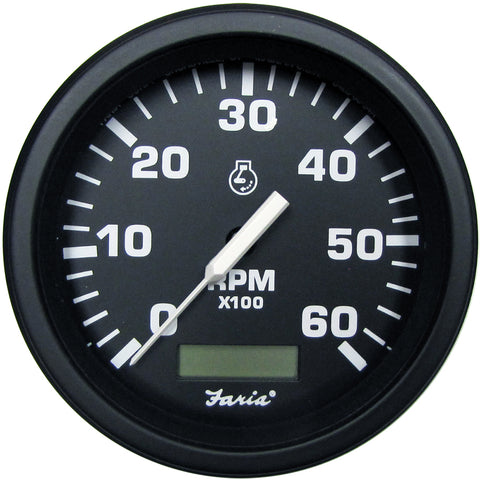 Faria 4" Heavy-Duty Tachometer w/Hourmeter (6000 RPM) Gas - Black *Bulk Case of 12* [TC9133B]
