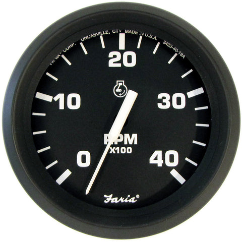 Faria 4" Tachometer Euro Style (4000 RPM) Diesel (Mech Takeoff  Var Ratio Alt) - Black *Bulk Case of 12* [TD9122B]