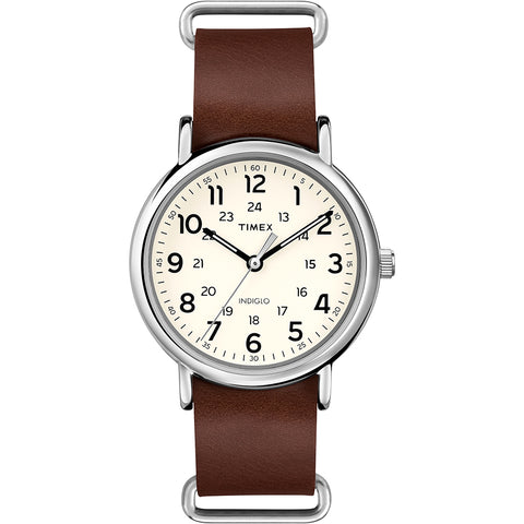 Timex Weekender Slip-Thru - Brown Leather Strap [T2P495JV]