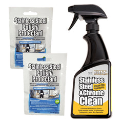 Flitz Stainless Steel  Chrome Cleaner w/Degreaser 16oz Spray Bottle w/2 Stainless Steel Polish/Protectant Towelette Packets [SPO1506SS01301]