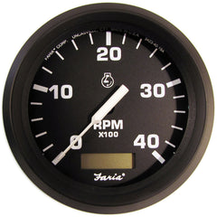 Faria Euro Black 4" Tachometer w/Hourmeter (4000 RPM) (Diesel) (Magnetic Pick-Up) [32841]