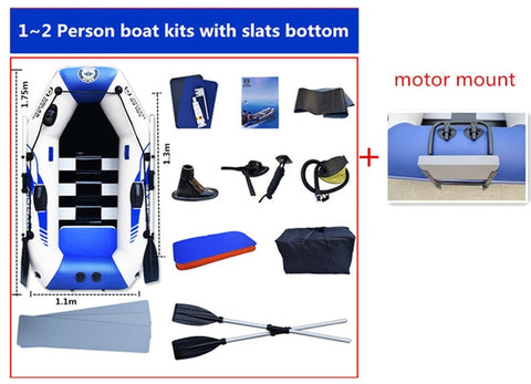 175cm PVC Boat  Wear-resistant 2-Person Inflatables Kayak Fishing Boat + Air Deck Bottom + E-Motor for Outdoor Fishing
