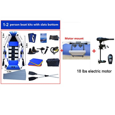 175cm PVC Boat  Wear-resistant 2-Person Inflatables Kayak Fishing Boat + Air Deck Bottom + E-Motor for Outdoor Fishing