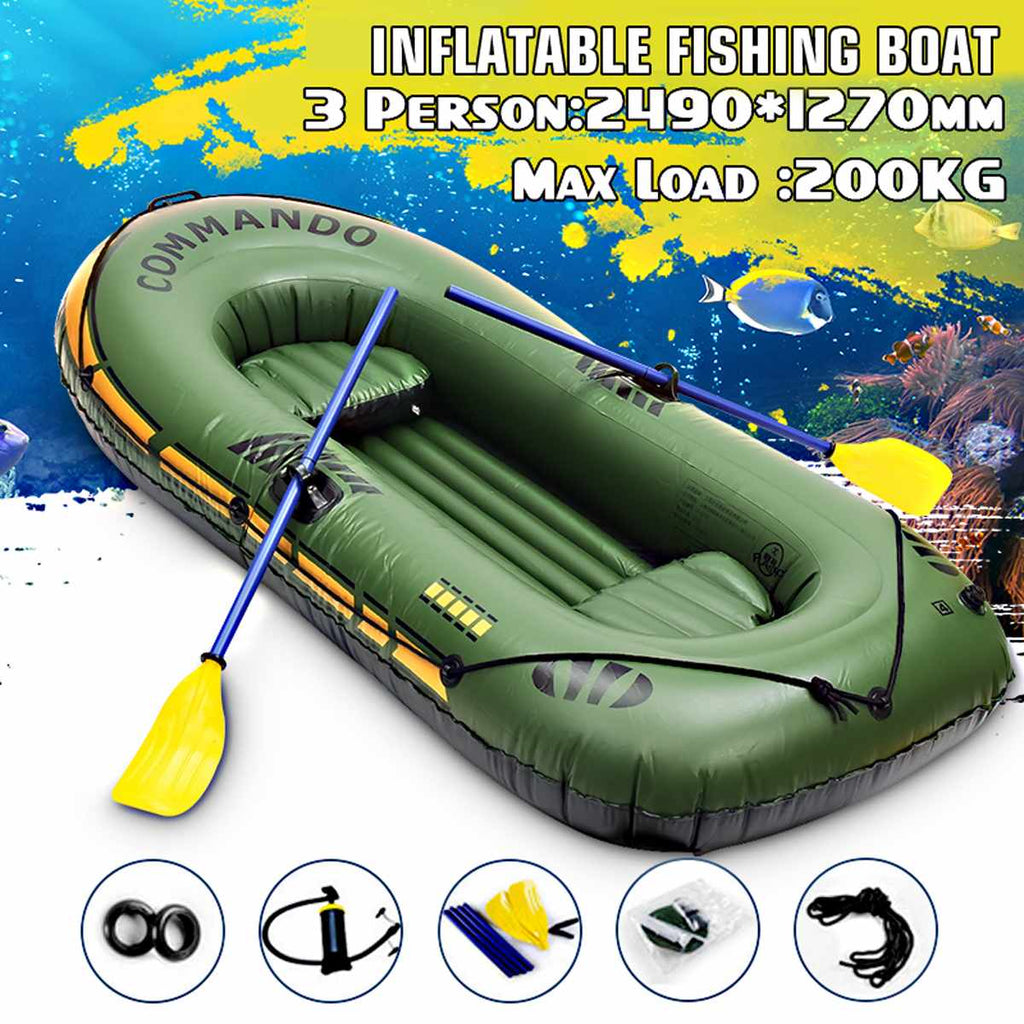 249x127cm 3 Person Inflatable Rowing Boat Bearing 200kg Durable