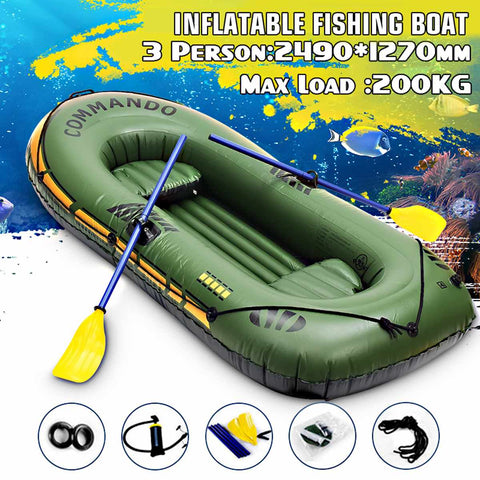 249x127cm 3 Person Inflatable Rowing Boat Bearing 200kg Durable PVC Rubber Fishing Boat Set with Paddles Pump Other Set